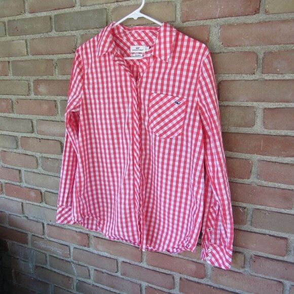 Vineyard Vines Gingham Button Up Shirt Relaxed Seabreeze Size 8 Style: 2W2080 - Picture 3 of 16